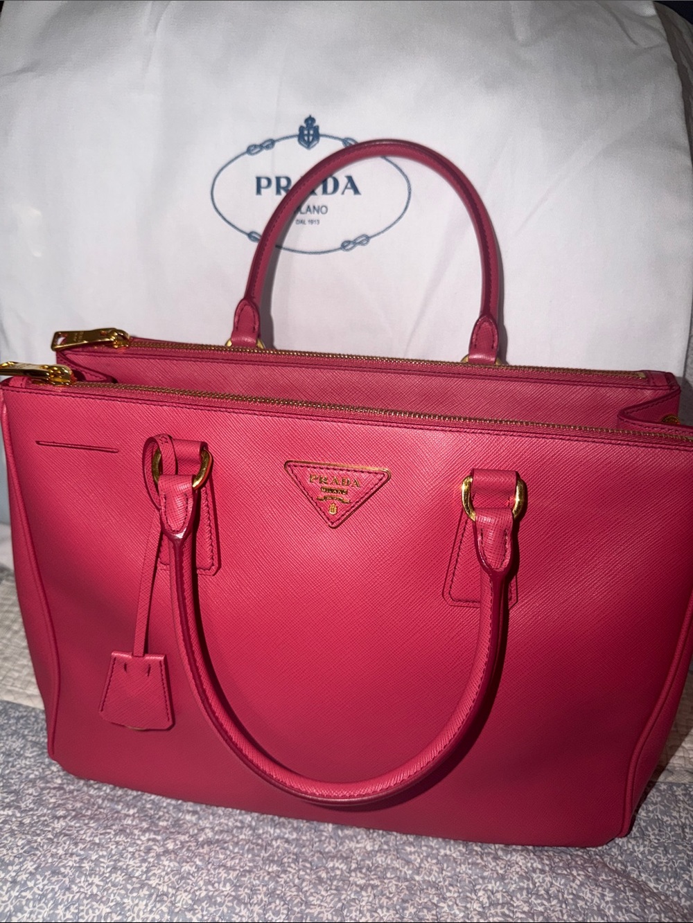 Prada Saffiano Leather Satchel — Hot Pink with Gold Hardware